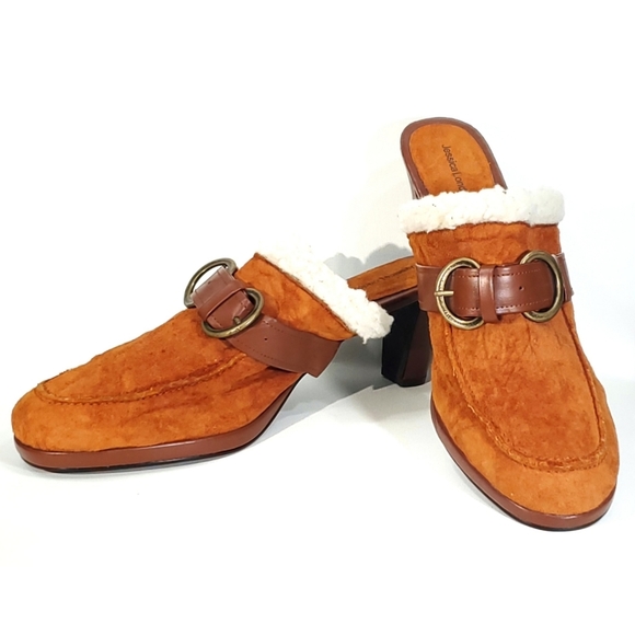 Shoes - Y2K 00s Vintage Chunky Cognac Suede Leather Shearling Clog Slip-On Boho 90s